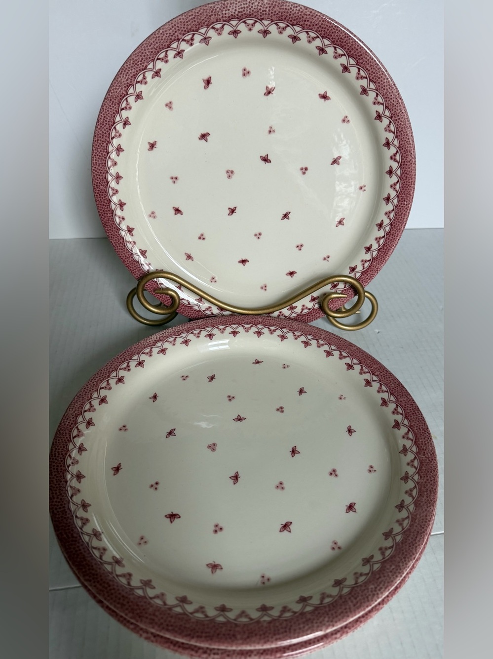 Set of 5 English Ironstone Tableware EIT Pink Floral Dinner Plates 10”